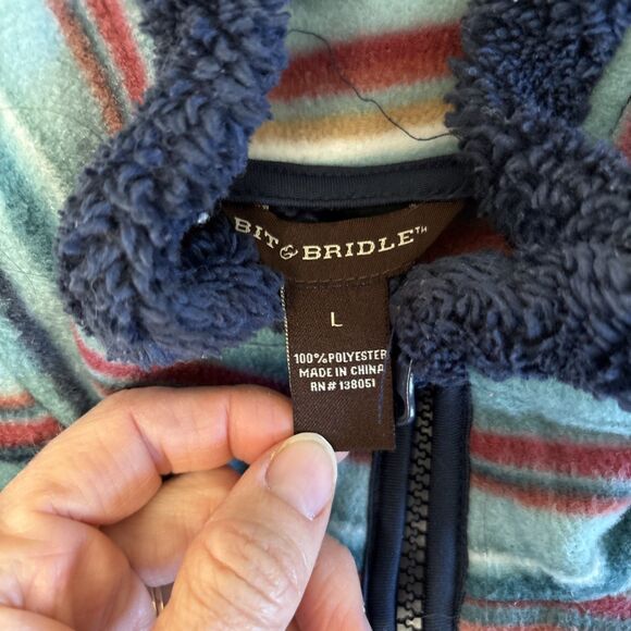 Bit Bridle Pullover Womens Medium Blue Striped Fleece 1/4 Zip Sweater Large - Picture 4 of 5